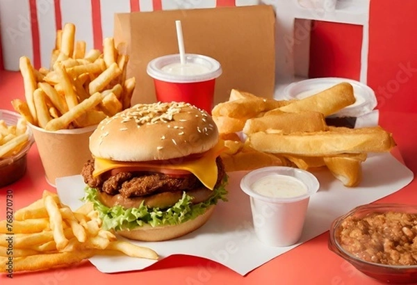 Obraz fast food burger drink set