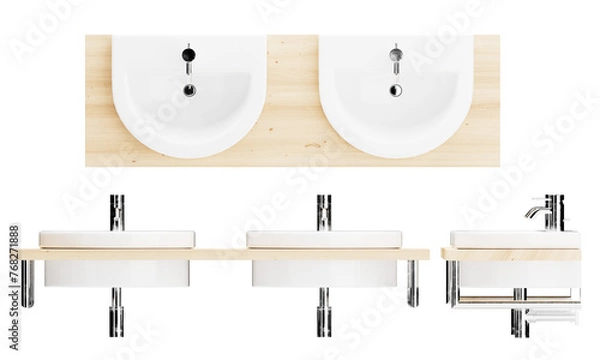Obraz White Bathroom Sink Variations with Chrome Details on a Black Background