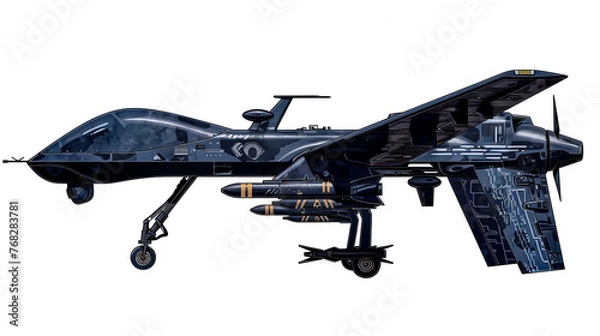 Fototapeta Fighter jet flying through the air with its landing gear down and landing gear down.