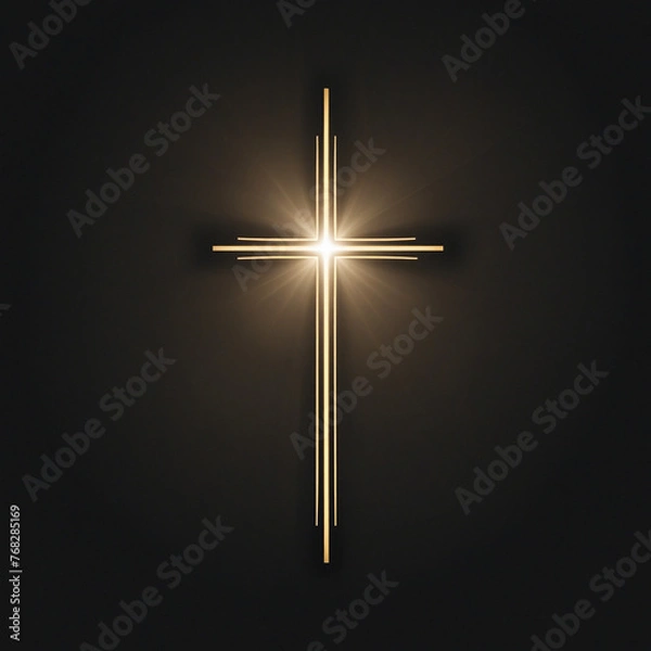 Fototapeta Glowing Cross icon on a black background