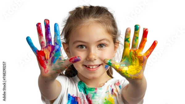 Obraz Portrait of a child with hands dirty from paint