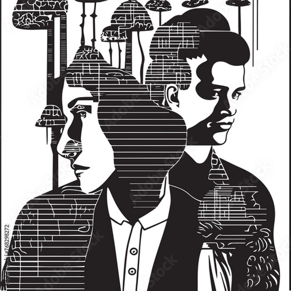 Obraz Vector collage of people in retro style in the style of old America