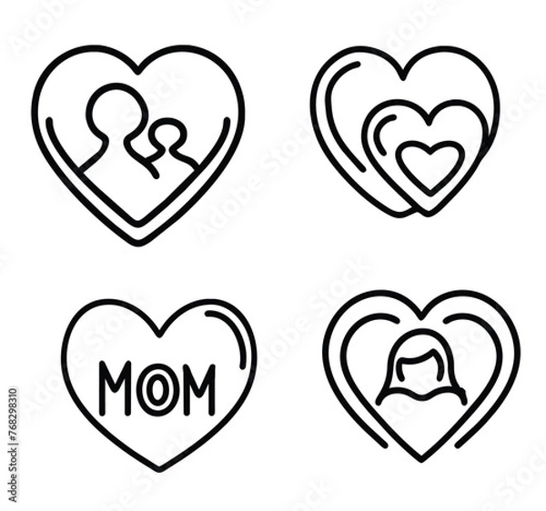 Obraz Expressive Heart-Shaped Mother's Day Set of Icons: Celebrate Maternal Love with Unique Designs Set of Icons