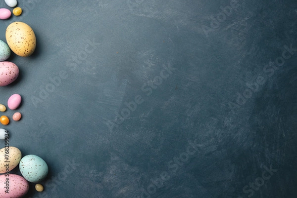 Fototapeta chocolate easter eggs on dark textured surface