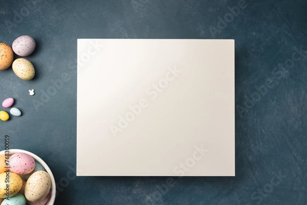 Fototapeta easter eggs on table with copy space