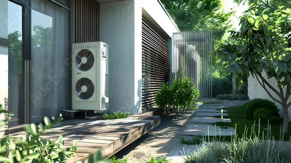 Obraz Modern, energy efficient air conditioning, energy saving solution in the backyard	
