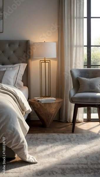 Fototapeta Tranquil Retreat: Sophisticated Bedroom with Plush Textures