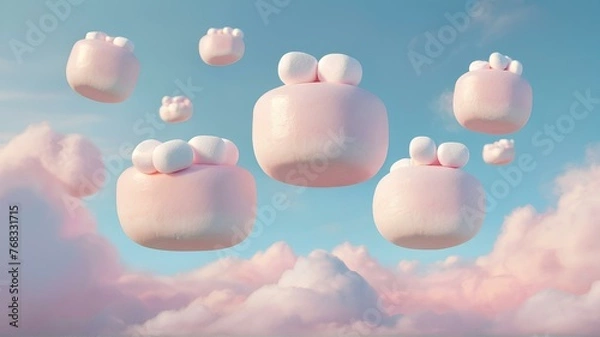 Fototapeta  Marshmallows floating in a pastel sky