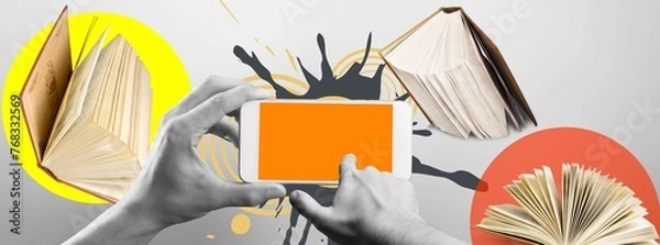 Fototapeta Human hand using phone for studying.