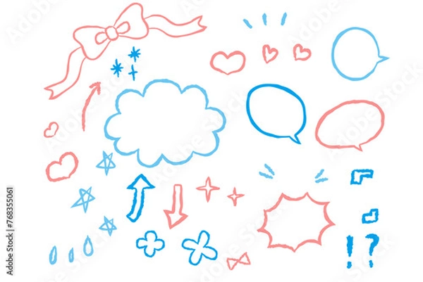 Fototapeta 手描き風　矢印や吹き出しやリボン素材セット