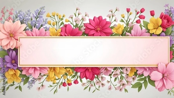 Fototapeta A charming floral banner background with wildflowers and empty space for text 