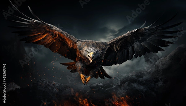 Obraz Bald eagle portrait close-up wallpaper background image created with a generative ai technology
