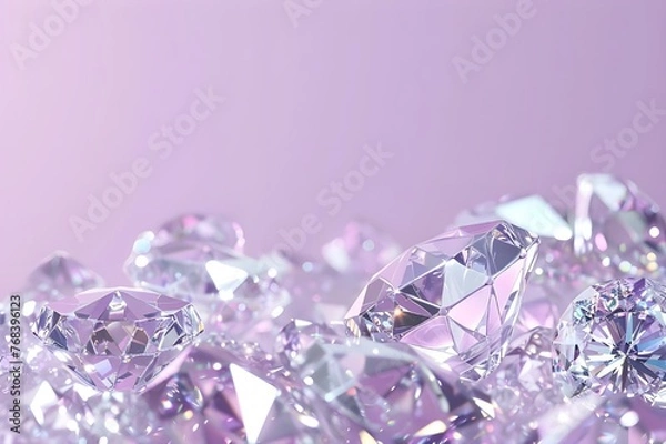 Fototapeta Shiny diamonds at the bottom of a light purple background with space for text