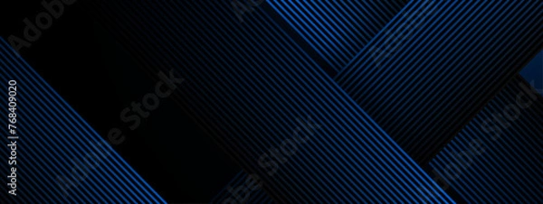 Fototapeta Blue and black vector 3D technology futuristic glow with line shapes banner