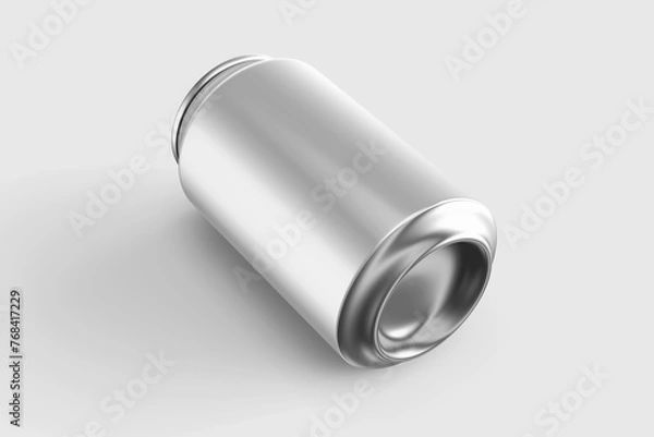 Fototapeta blank empty resting glossy aluminum metal soda drink beverage can regular size 330 ml 11.2 oz product mockup design template in perspective view isolated 3d render illustration