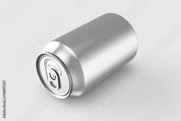 Fototapeta blank empty resting glossy aluminum metal soda drink beverage can regular size 330 ml 11.2 oz product mockup design template in perspective view isolated 3d render illustration