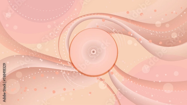Obraz Pink background with a circle in the middle trendy peach fuzz style.  Elegant and dynamic ribbon waves with dots and circles. Design template for poster, banner, wallpaper, cover, presentation.  