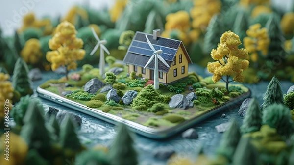 Fototapeta Harmonious Blend of Personal Finance Tracking and Sustainable Investment Visuals with Renewable Energy Integrated into a Mobile App Design Concept