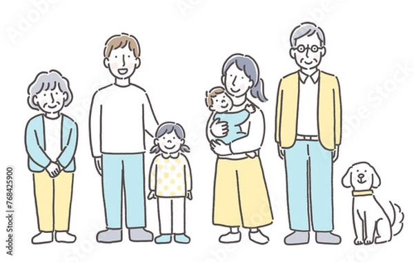 Obraz 幸せな三世代家族のイラスト