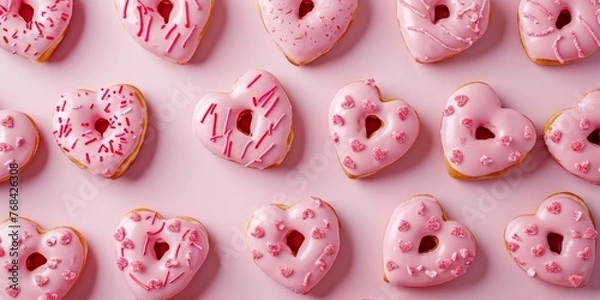 Obraz Delicious pink heart shape donut