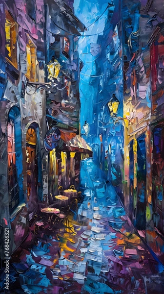 Fototapeta Classic Street Scene Colorful Oil Painting old style Drawing Technique Art HD Print Neo Art V 7 p 40