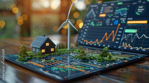 Fototapeta Mobile App Interface for Sustainable Green Finance and Investment Options with Renewable Energy Data Visualization
