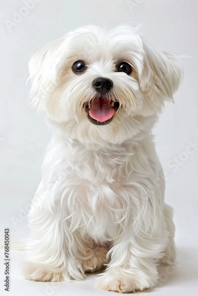 Obraz Happy Maltese Puppy Portrait on White Background
