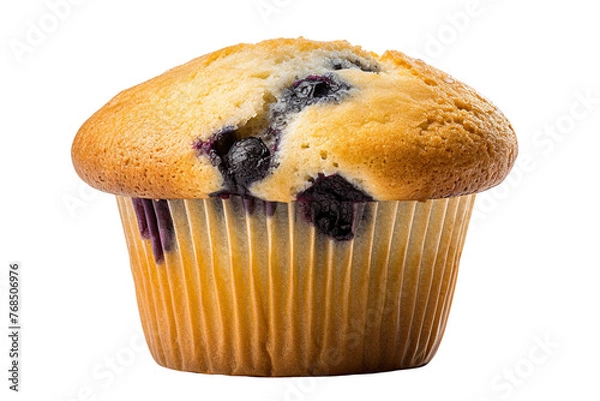 Fototapeta Close-up of a freshly baked blueberry muffin isolated on transparent or white background, png