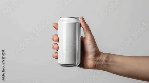 Fototapeta Mockup aluminium can product. Beverage product with copy space