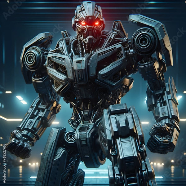 Obraz Humanoid robot, steel robot, angry robot, angry robot, dangerous robot, destroyer, eraser