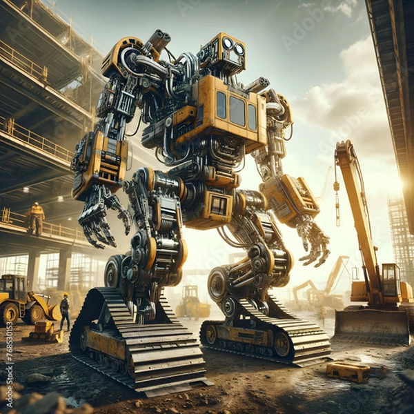 Obraz Robot made from dozer parts, builder robot