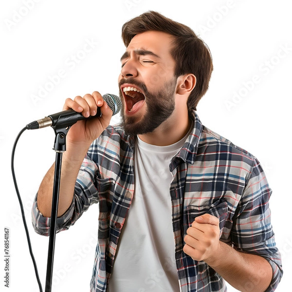 Fototapeta guy sings karaoke on transparent background