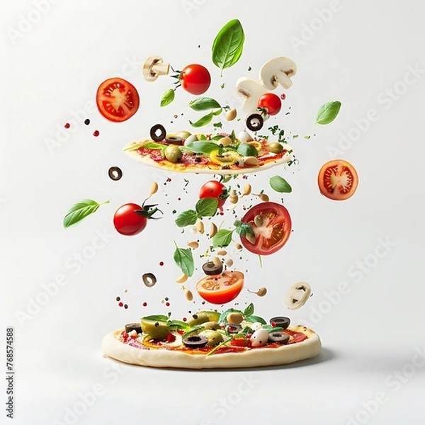 Obraz Creative Pizza Display: Sparse Toppings Hover Above Thin Dough Base