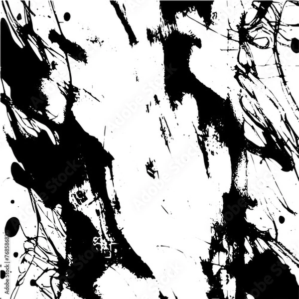 Fototapeta Grunge background of black and white. Abstract illustration texture of cracks, chips, dot. Dirty monochrome pattern of the old worn surface