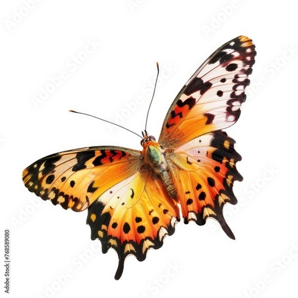 Fototapeta Beautiful colorful butterfly flying, isolated on white, professional photo