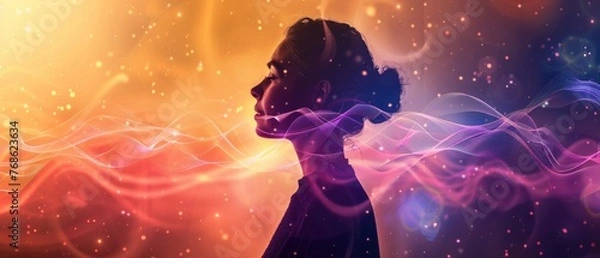 Fototapeta Meditation session with 528 Hz sound waves flowing, representing healing and love