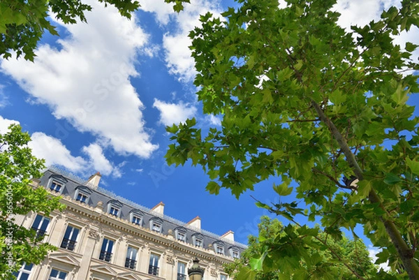 Obraz Paris, France. Buildings and trees on Place Charles de Gaulle. June 11, 2022.
