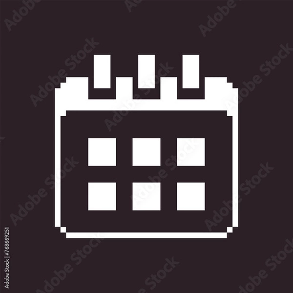 Fototapeta black and white simple flat 1bit vector pixel art icon of tear-off office calendar