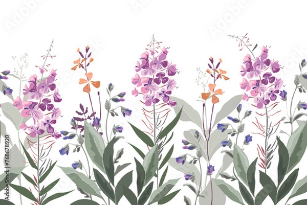 Obraz Vector floral seamless pattern, border with willow-herb.
