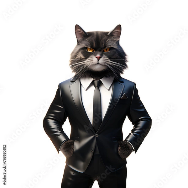 Obraz black cat in a suit PNG