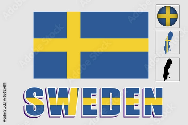 Obraz Sweden flag and map in a vector graphic