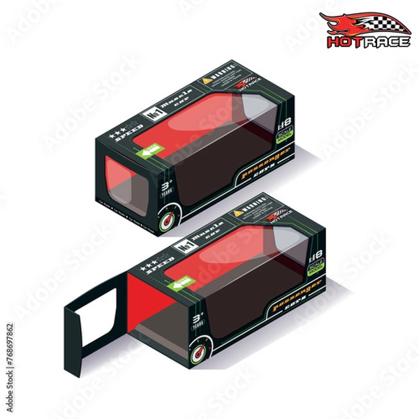 Fototapeta two isometric boxes, one closed, one open, on a white background