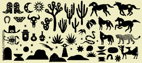 Obraz Collection western design elements, hand draw, black color