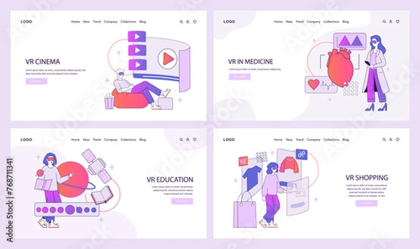 Fototapeta Virtual Reality Innovations Set. Vector illustration of VR applications.