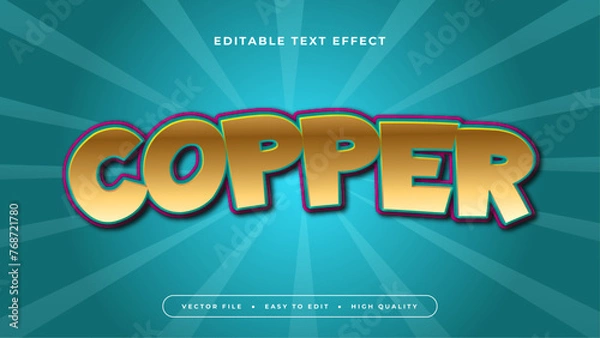 Fototapeta Green blue and gold copper 3d editable text effect - font style