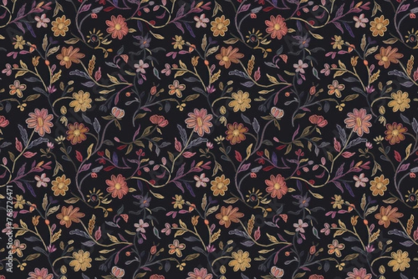 Fototapeta Romantic Floral Embroidery. Seamless Pattern. Fabric Printing. Scrapbooking. Arts and Crafts. Background image. Created with Generative AI technology.