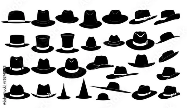 Fototapeta set of silhouettes hats vector illustration