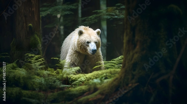 Obraz Forest Ghost, A Bear in Canadian Rainforests. Generated AI