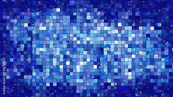 Obraz Digital blue glitter square mosaic abstract graphic poster web page PPT background
