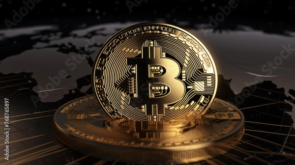 Fototapeta Bitcoin Stands Out in the Night - Conceptual Digital Currency Representation